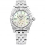 The stainless steel fake watch is decorated with diamonds.