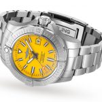 The waterproof fake watch has a bright yellow dial.